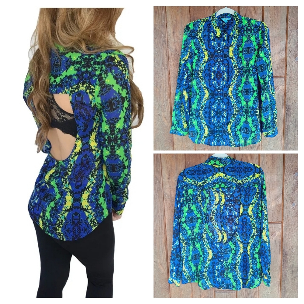 NWOT L'Amour Nanette Lepore Open Back Chiffon Shirt Size Large